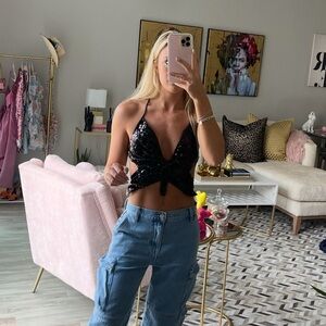 Sequin Butterfly Crop Top